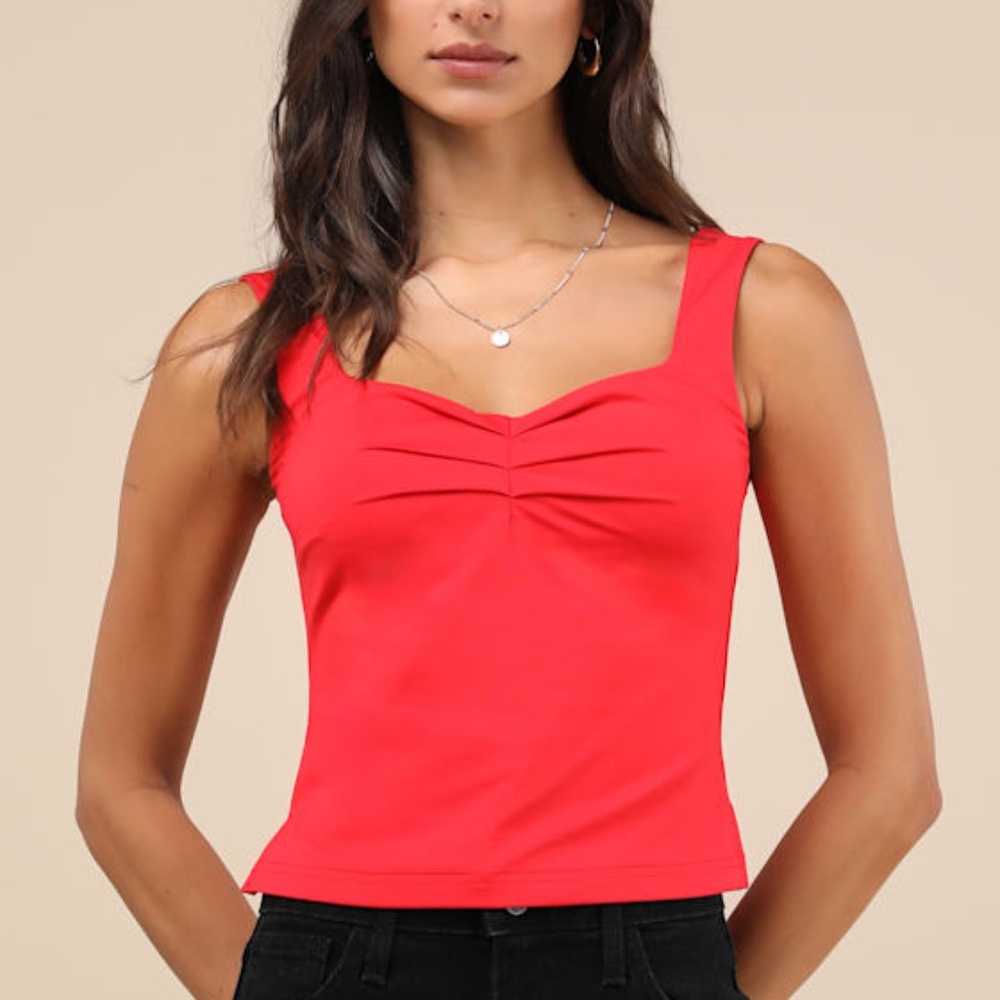 Lulus Covetable Simplicity Red Ruched Knit Tank Top - Size M